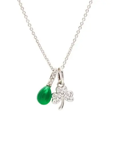Sterling Silver Shamrock Charm Pendant with Green Agate